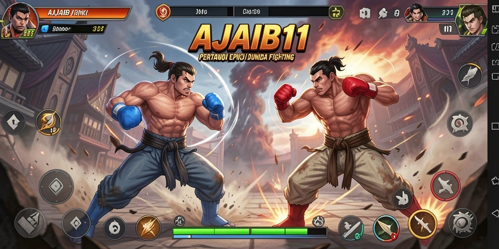 Screenshot gameplay AJAIB11 menunjukkan pertarungan mendebarkan antar karakter.