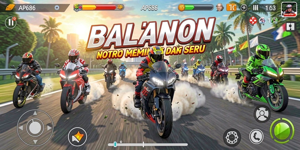 Gameplay AP686 yang mendebarkan dengan balapan motor.