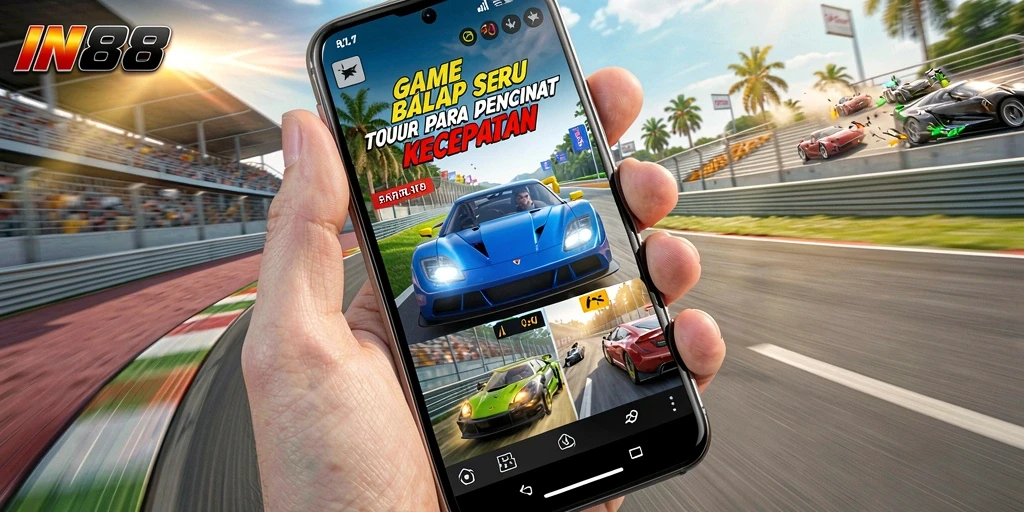 Tampilan gameplay balap mobil penuh kecepatan dan adrenalin.