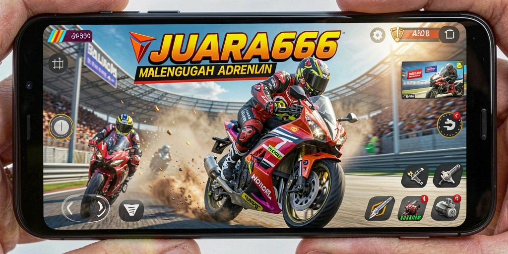 Tampilan gameplay seru dalam balapan motor yang mendebarkan.