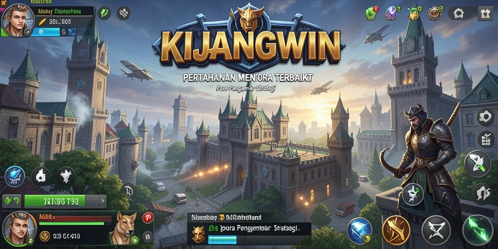 Tampilan screenshot utama KIJANGWIN menampilkan gameplay Tower Defense yang seru.