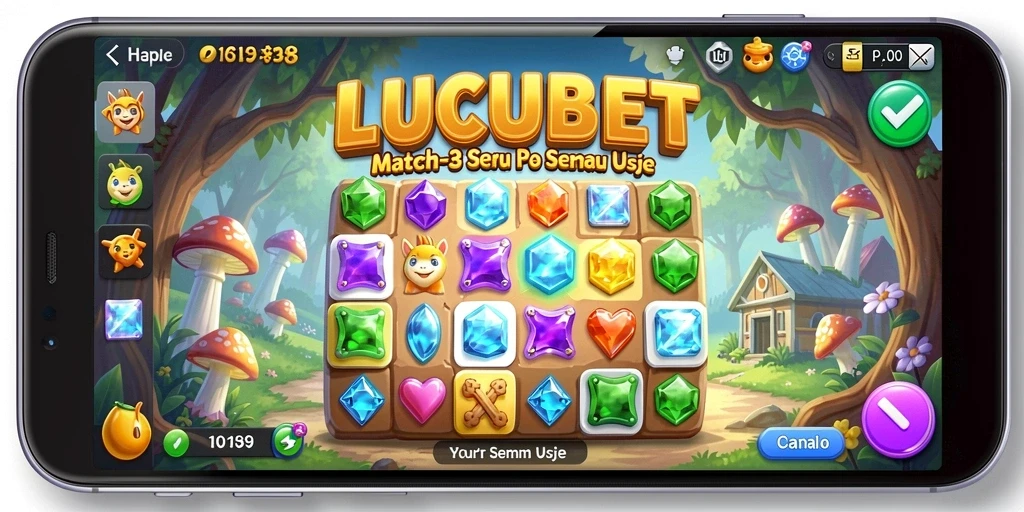 Screenshot LUCUBET menampilkan gameplay Match-3 yang menarik.