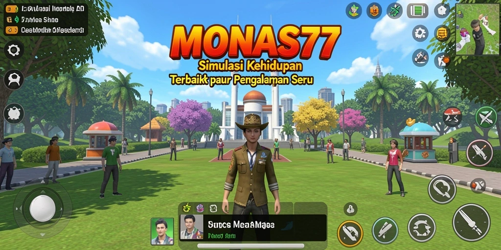 Screenshot utama MONAS77 menampilkan gameplay simulasi kehidupan yang seru.