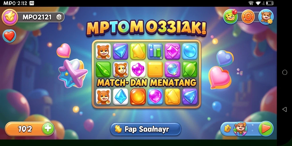 Tampilan gameplay seru dari MPO2121 dengan elemen Match-3 yang berwarna-warni.