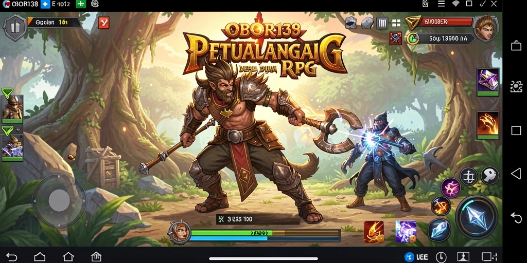 Screenshot OBOR138 memperlihatkan aksi seru dalam pertempuran RPG.