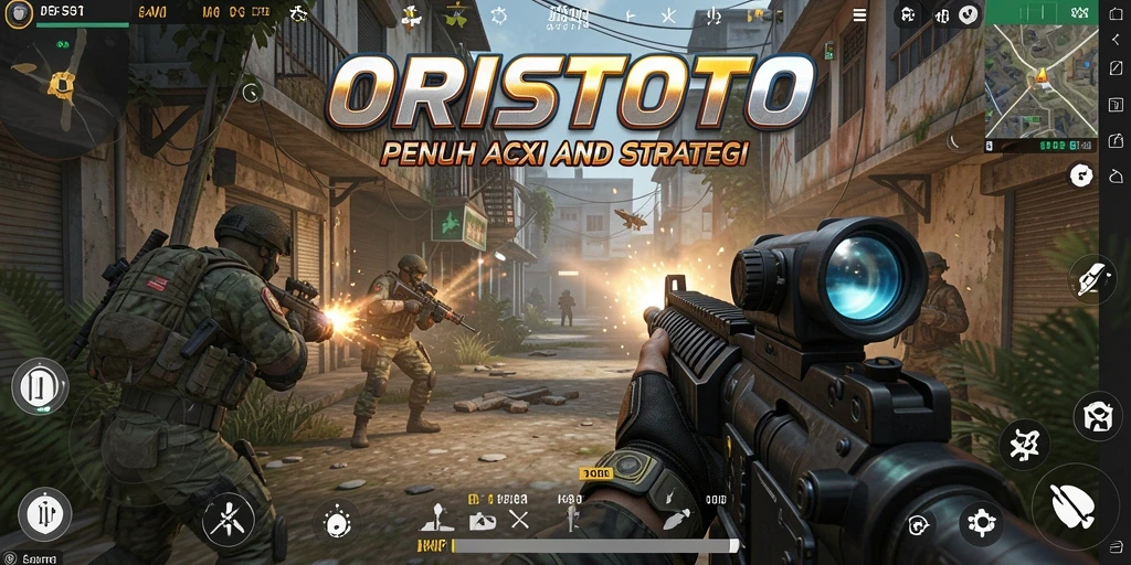 Screenshot gameplay ORISTOTO menunjukkan aksi tembak-menembak yang intens.