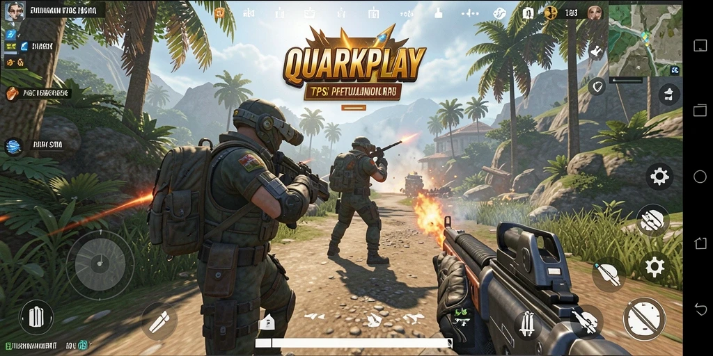 Screenshot gameplay QUARKPLAY menampilkan aksi seru dan mendebarkan dari permainan TPS.