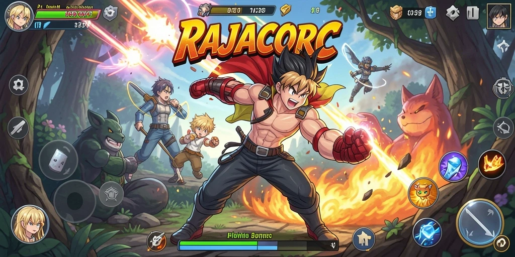 Tampilan gameplay seru di RAJACORC dengan karakter Anime.