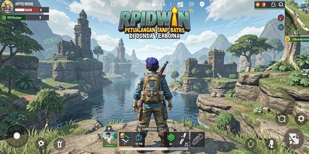 Screenshot utama RPIDWIN menampilkan aksi petualangan di dunia terbuka yang dinamis.
