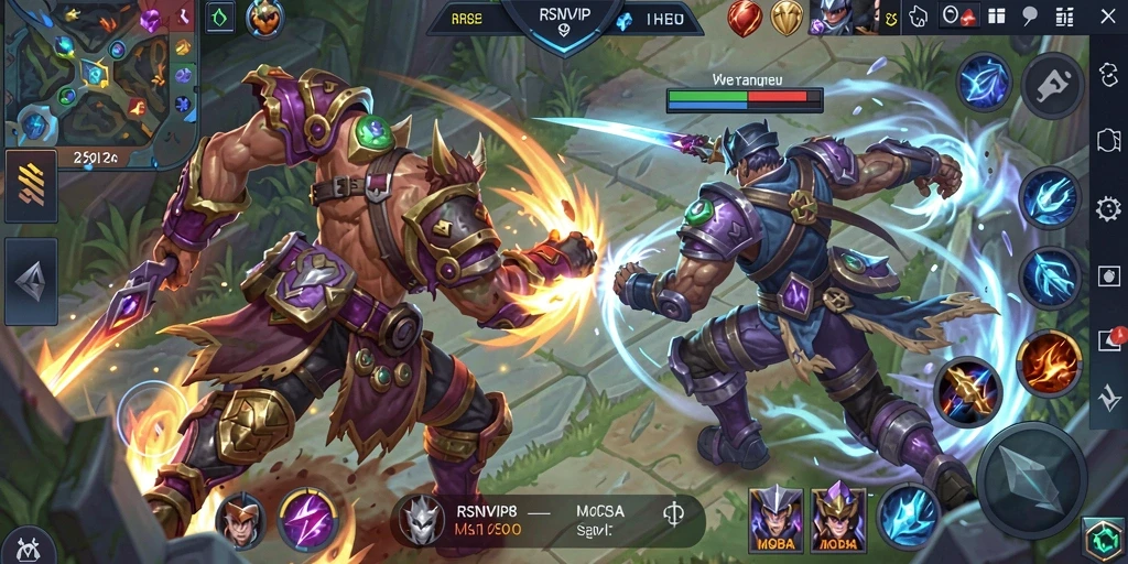 Tampilan mendebarkan gameplay RSNVIP8 dengan pertarungan tim yang seru.