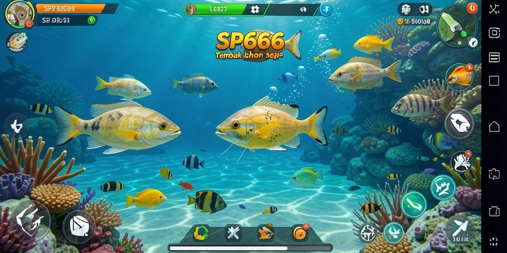 Tampilan gameplay SP666 dengan aksi tembak ikan yang seru.
