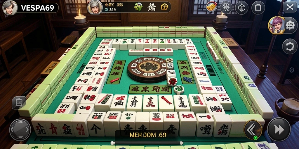 Tampilan menarik dari gameplay VESPA69 dalam permainan Mahjong.