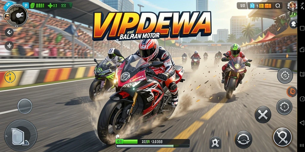 Tampilan gameplay <strong>VIPDEWA</strong> yang intens di trek balapan.